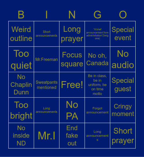 Inside ND BINGO Card