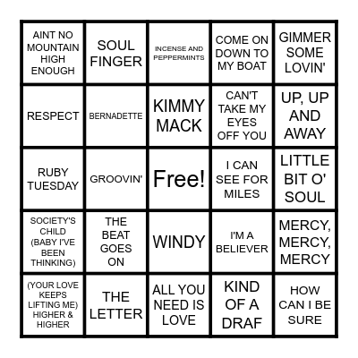 HITS 1967 Bingo Card