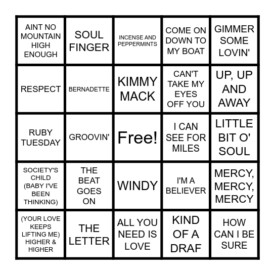 HITS 1967 Bingo Card