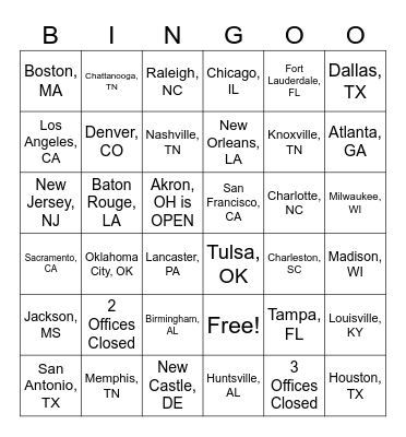 Armstrong Weather Closure Bingo Card