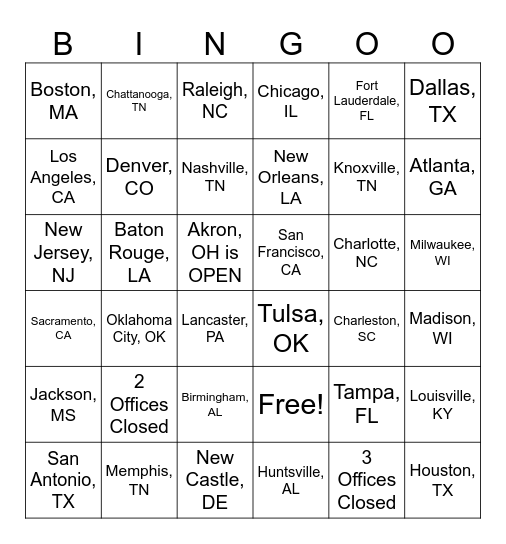 Armstrong Weather Closure Bingo Card