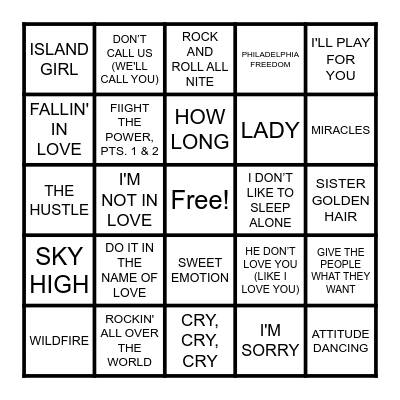 HITS 1975 Bingo Card