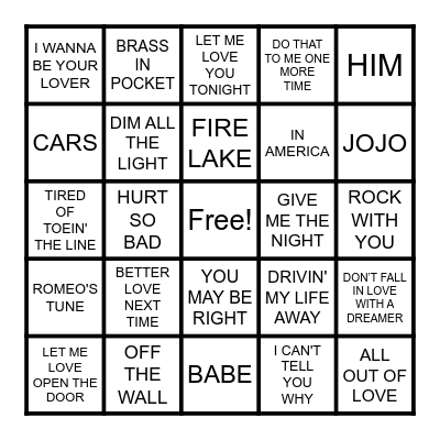 HITS 1980 Bingo Card