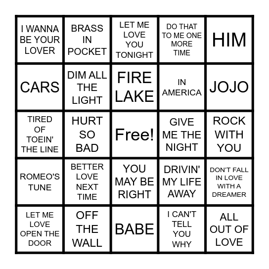 HITS 1980 Bingo Card