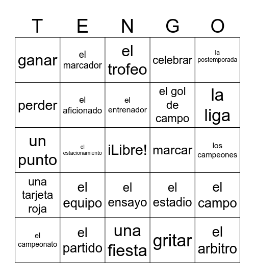 El Futbol Americano Bingo Card