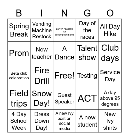 Ivy Bingo Card