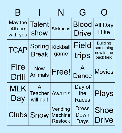 Unexpected Events Bingo Card
