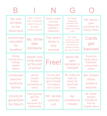 School Event Bingo Card