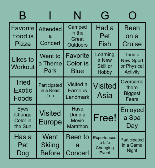 Get to Know Your Peers Bingo Card