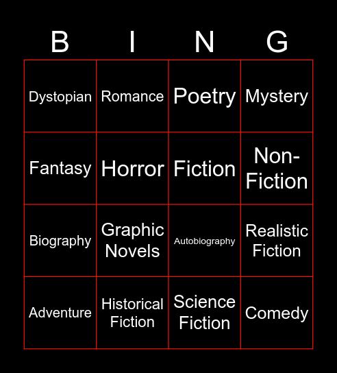 Genre Bingo Card