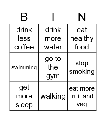 Fit and Healthy Bingo Card