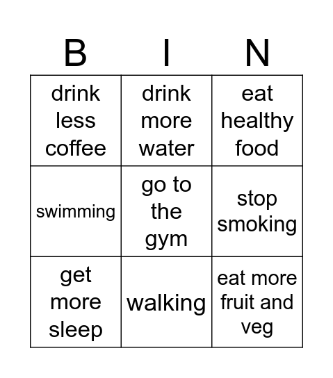 Fit and Healthy Bingo Card