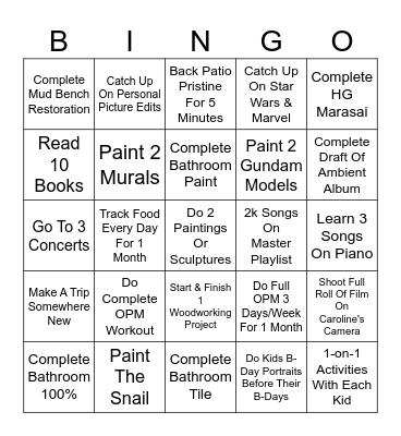 2025 Goals Bingo Card