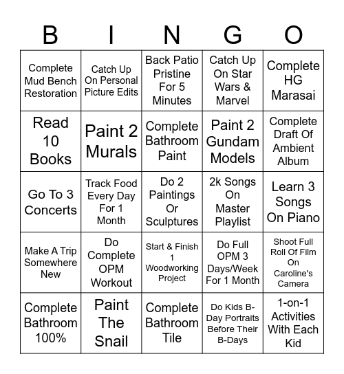 2025 Goals Bingo Card