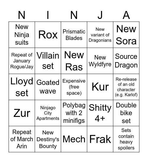 Ninjago 2025 summer wave bingo Card