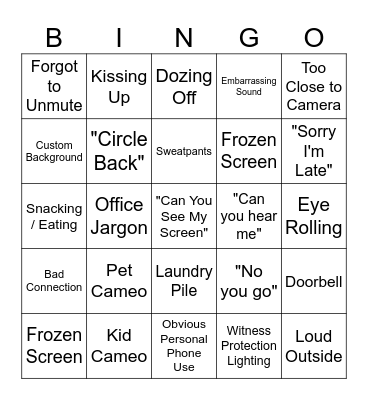 Work From Home Bingo Card