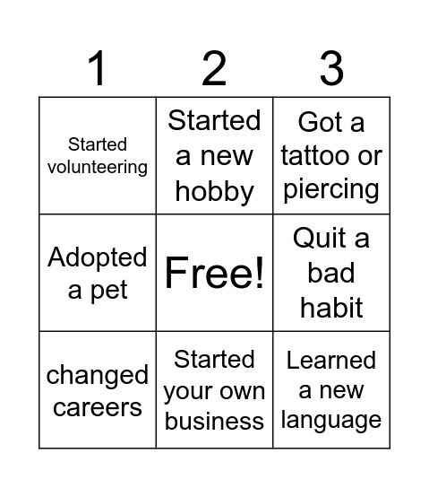 BIG CHANGES BINGO Card