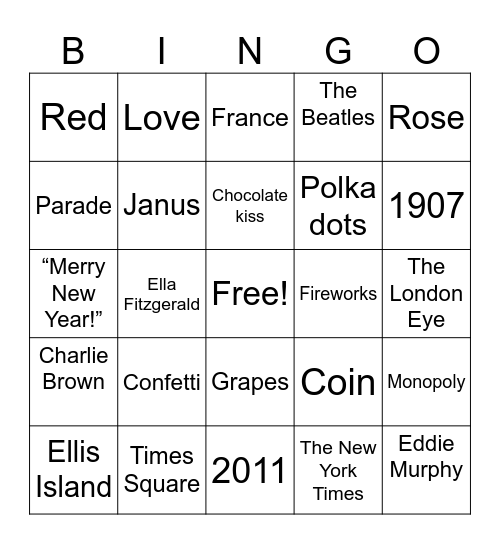 New Year Trivia Bingo Card