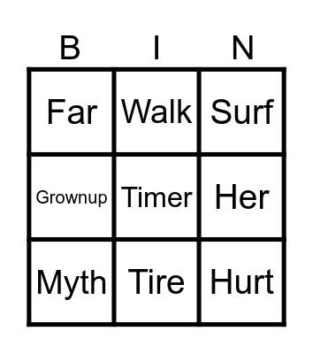 Spelling Word Bingo Card
