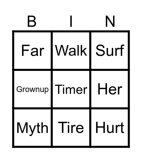 Spelling Word Bingo Card
