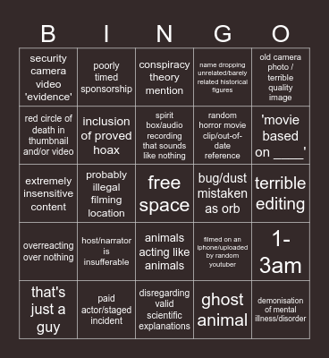 ghost video Bingo Card