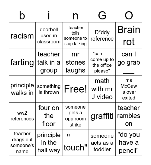 my school bingo Card