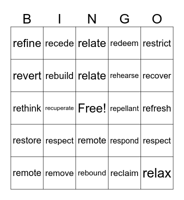 re- bingo Card