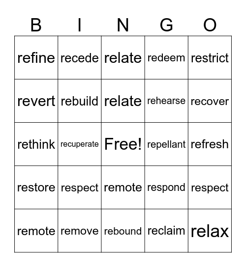 re- bingo Card