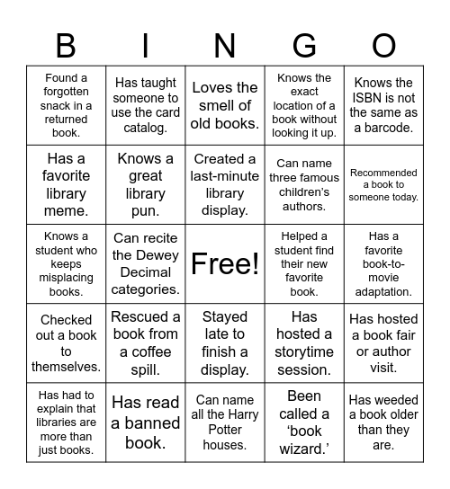 Librarian Bingo Card