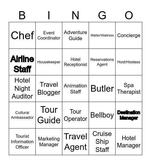 TOURISM JOBS Bingo Card