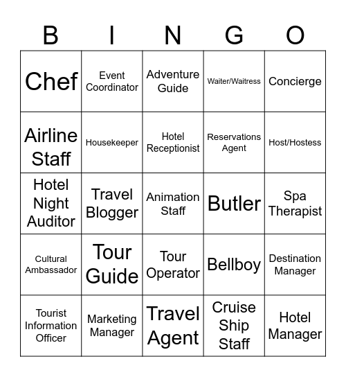 TOURISM JOBS Bingo Card