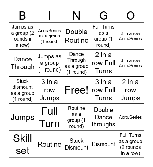 Gymnastics BINGO Card