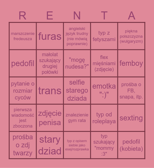 Raniel Denta Catfishing Bingo Card