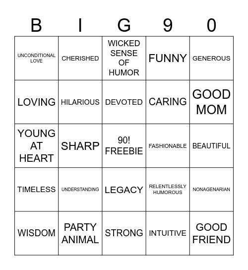 Shirley's Birthday Bingo Card