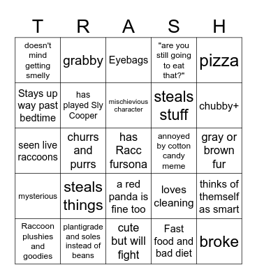 Raccoon Bingo Card