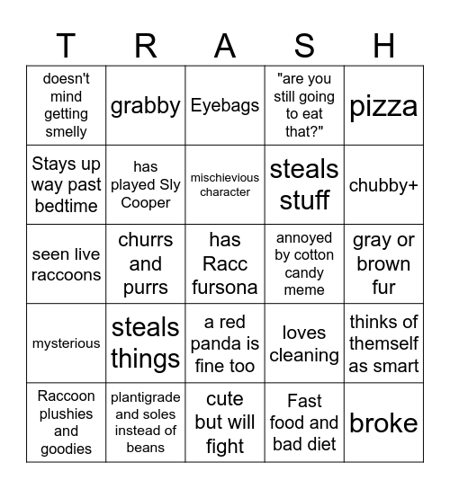 Raccoon Bingo Card