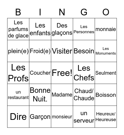 Français  Bingo Card