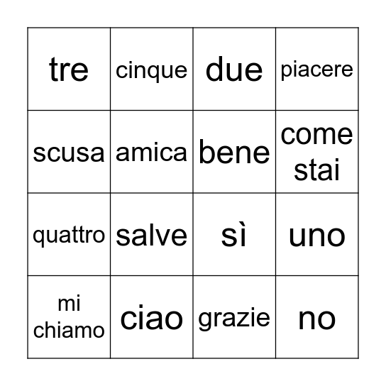 Tombola - Italian Style Bingo Card