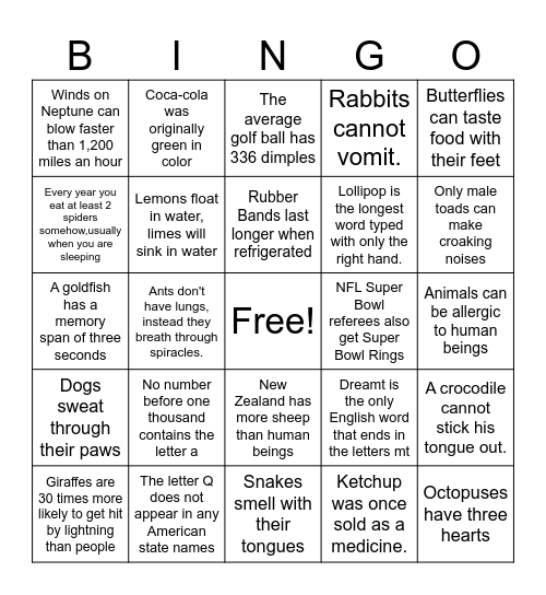 Did You Know BINGO Card