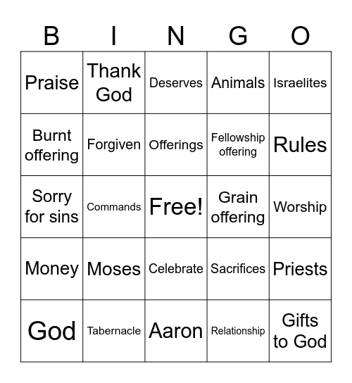 Worshiping God BINGO Card