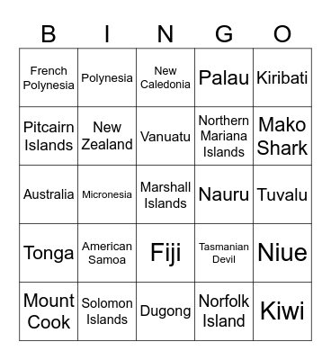 OCEANIA Bingo Card