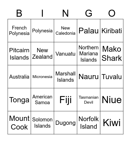 OCEANIA Bingo Card