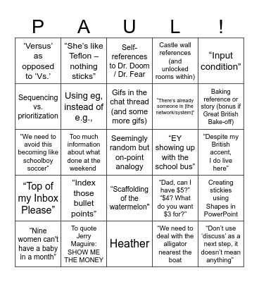 Paul Mee Bingo Card