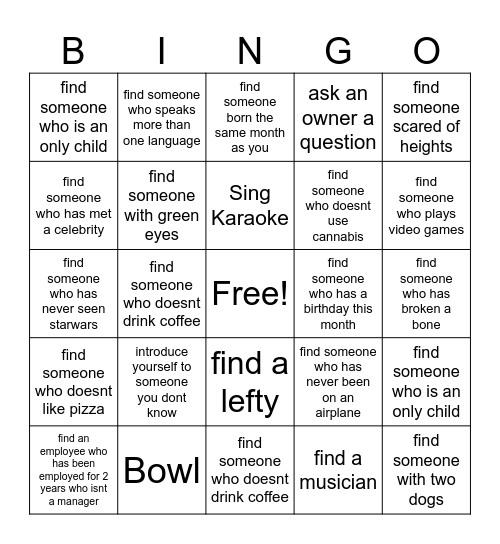 JARTY Scavenger Bingo Card
