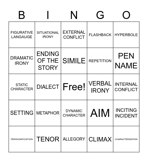 LITERARY TERMS Bingo Card