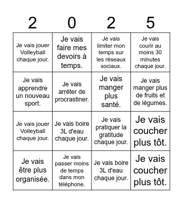Les Resolutions Bingo Card