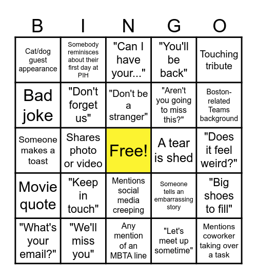 Farewell Alison Bingo Card