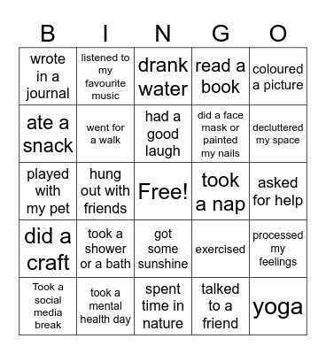 Self care bingo Card