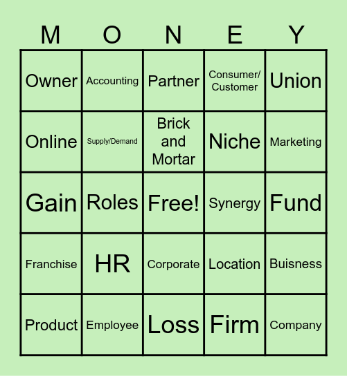 Business Essentials Bingo 1.0 Bingo Card