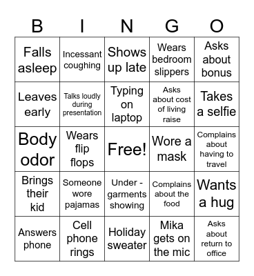 Work Event Bingo Card